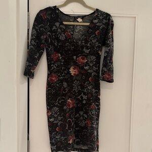 Floral Black and Red Women's Dress